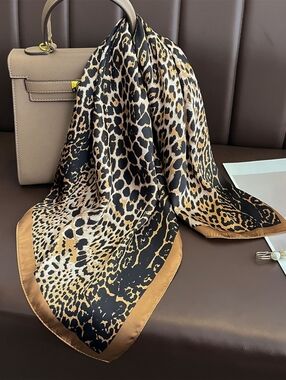 Leopard Print Square Scarf Satin Silky Hijab